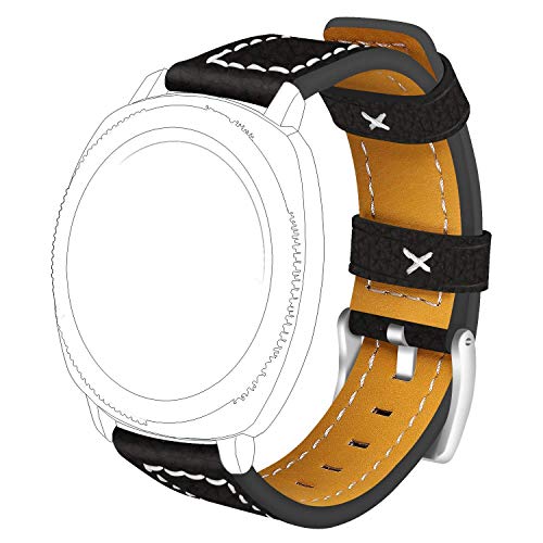 ECSEM Band Compatible with Garmin Vivomove HR Bands Replacement Sewn Leather Watch Straps Accessories Wristband Colorful Sports Bracelet for Garmin Vivoactive 3/Forerunner 645/Vivomove 3/Venu (Black)