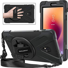Load image into Gallery viewer, BRAECNstock Galaxy Tab A 8.0 2017 Case Three Layer Heavy Duty Soft Silicone Hard Bumper Case with 360 Degrees Rotatable Stand/ Adjustable Handle Giap/ Shoulder Strap for Tab A 8.0&quot;SM-T380/T385(Black)
