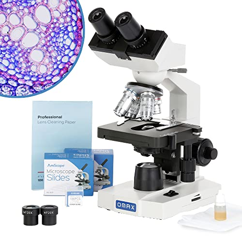 OMAX 40X-2000X Binocular Compound LED Microscope+Blank Slides & Covers+Lens Cleaning Paper