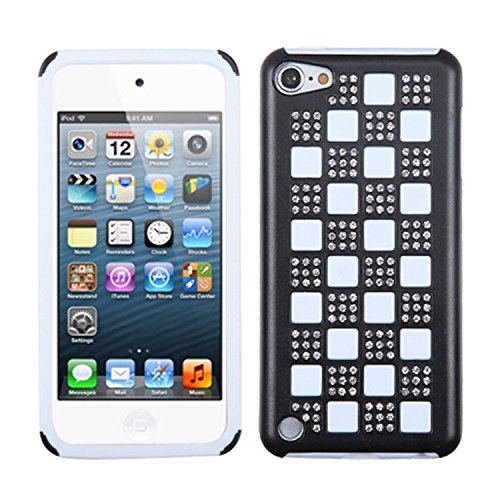 Asmyna Silver Checker/Black/White Diamante Duple Protector Cover for iPod touch 5