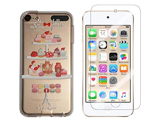 Novago Compatible with iPod Touch 7 / Touch 6 / Touch 5 Printed Gel Case Solid Durable + 1 Tempered Glass Transparent Durable (Sweety)