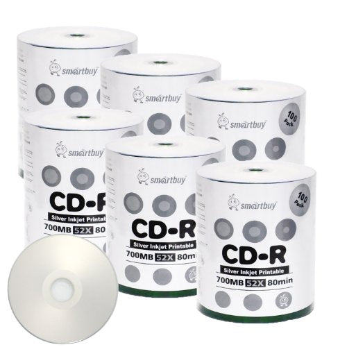 Smartbuy 600-disc 700mb/80min 52x CD-R Silver Inkjet Hub Printable Blank Recordable Media Disc
