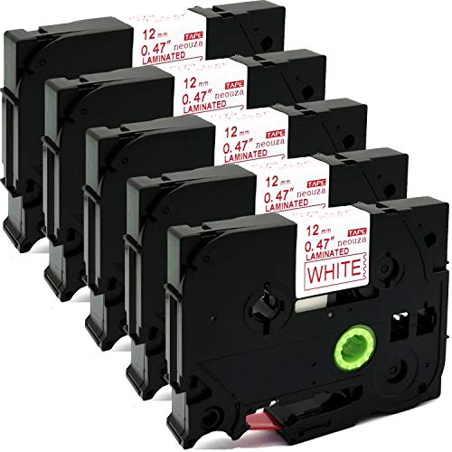 NEOUZA 5PK Compatible with Brother P-Touch Laminated Tze Tz Label Tape Cartridge 12mmx8m (TZe232 Red on White)