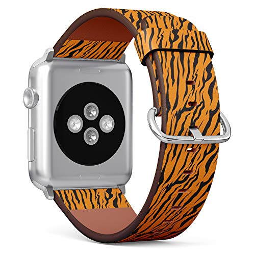 Compatible with Small Apple Watch 38mm, 40mm, 41mm (All Series) Leather Watch Wrist Band Strap Bracelet with Adapters (Stripe Animals Jungle Tiger Fur)