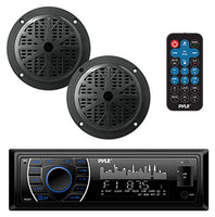 Pyle Marine Headunit Receiver Speaker Kit - In-Dash LCD Digital Stereo Built-in Bluetooth & Microphone w/ AM FM Radio System 5.25 Waterproof Speakers (2) MP3/SD Readers & Remote Control - PLMRKT46BK