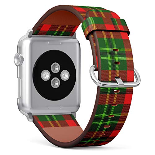 Compatible with Big Apple Watch 42mm, 44mm, 45mm (All Series) Leather Watch Wrist Band Strap Bracelet with Adapters (High Detailed Tartan Plaid)