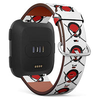 Replacement Leather Strap Printing Wristbands Compatible with Fitbit Versa - Zen Design of Red Sun and Crossed Samurai Swords
