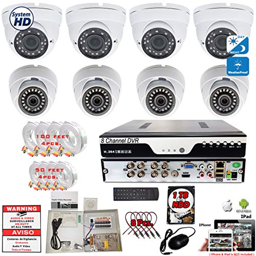 Evertech 8 Channel Video Surveillance System w/ 8ch DVR+1TB HDD and 8 Dome Security Cameras