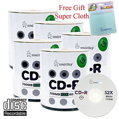Smartbuy 500-disc 700mb/80min 52x CD-R Logo Top Blank Recordable Disc + Free Micro Fiber Cloth