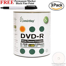 Load image into Gallery viewer, Smartbuy 300-disc 4.7GB/120min 16x DVD-R White Thermal Hub Printable Blank Media Disc + Black Permanent Marker
