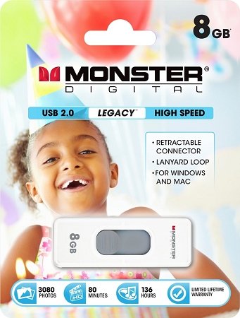 Monster Digital USBR2-0008-L DIGITAL 8GB USB 2.0 HIGH SPEED DRIVE RETRACTABLE LEGACY