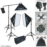 Linco Lincostore Continuous Photography Video Studio 3 Softbox Boom Stand Digital Video Hair Lighting AM170 W/ 12 Light Bulb