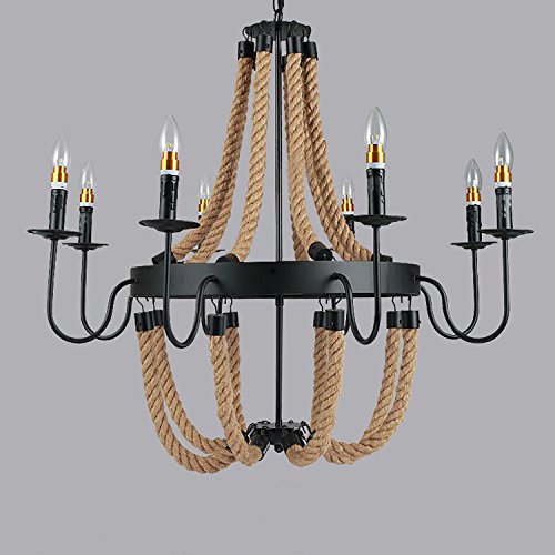 Industrial Iron Matte Black Finish Rope Candle Chandelier - LITFAD 33.46