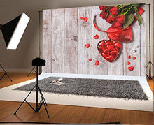 Load image into Gallery viewer, Baocicco 12x8ft Vinyl Backdrop Happy Valentine&#39;s Day Photography Background Red Rose Flowers Red Hearts Shaped Candy Wooden Board Vintage Texture Backdrop Children Lover Girls Portrait Photo Studio
