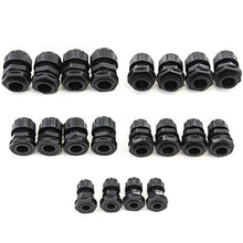Load image into Gallery viewer, 20 pcs Cable Glands Cord Grip Strain Relief and Firewall Fitting 5 Size Variety Pack - 3.5 to 14 mm Plastic Waterproof Adjustable Lock Nut Cable Connectors Joints with Gaskets
