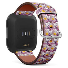 Load image into Gallery viewer, Replacement Leather Strap Printing Wristbands Compatible with Fitbit Versa - Watercolor Water Lily Lotus Pattern
