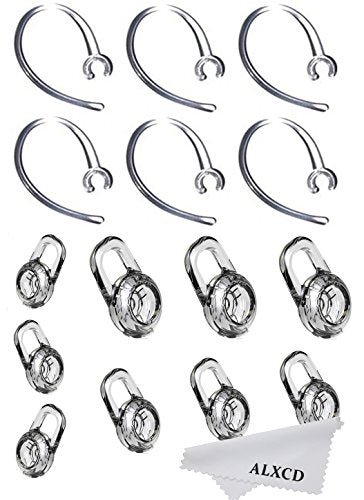 ALXCD Earbud Gel & Ear Hook for Plantronics, ALXCD 9 Pcs (Small/Medium/Large) Clear Replacement Eargel & 6 Pcs Clear Ear Hook, Fit for Plantronics M155 M165 M1100 M100 M55 M28 M25 Voyager Edge (6+9)
