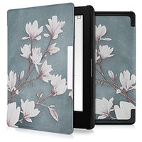 kwmobile Case Compatible with Kobo Aura Edition 1 - Case PU e-Reader Cover - Magnolias Taupe/White/Blue Grey