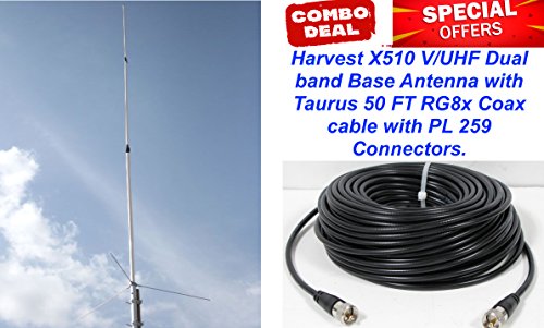 Harvest X510 V/UHF 2m/440 dual band base Antenna with 50 Ft Coax - 8.3dB/11.7dB