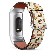 Load image into Gallery viewer, Replacement Leather Strap Printing Wristbands Compatible with Fitbit Charge 3 / Charge 3 SE - Floral Chicken Rooster Seamless Pattern
