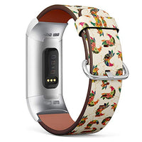 Replacement Leather Strap Printing Wristbands Compatible with Fitbit Charge 3 / Charge 3 SE - Floral Chicken Rooster Seamless Pattern