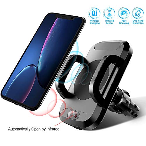 2018 CX Wireless Qi Charger & Phone Dock by Indigi (Air Vent Mounted) - Automatic Adjustment - for iPhone XR/XS/XS Max & Android Compatible
