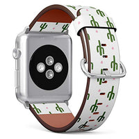 Compatible with Apple Watch Series 7/6/5/4/3/2/1 (Small Version 38/40/41 mm) Leather Wristband Bracelet Replacement Accessory Band + Adapters - Cactus