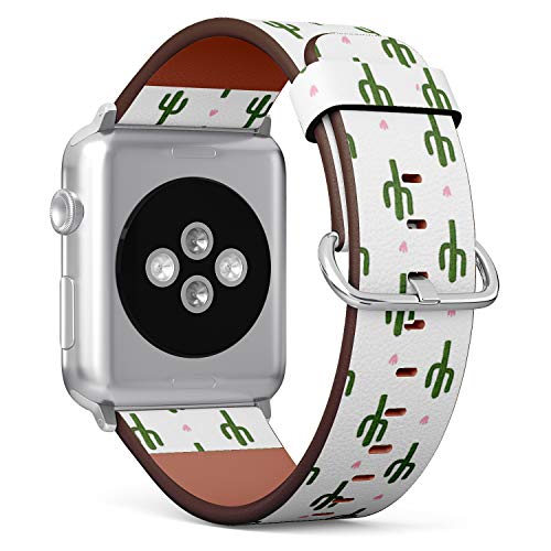 Compatible with Apple Watch Series 7/6/5/4/3/2/1 (Small Version 38/40/41 mm) Leather Wristband Bracelet Replacement Accessory Band + Adapters - Cactus
