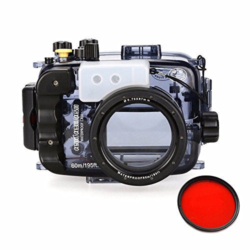 Seafrogs 40m/130ft Waterproof Underwater Camera Housing Case for A6000 A6300 A6500 Can Be Used With 16-50mm Lens w/ EACHSHOT Red Filter