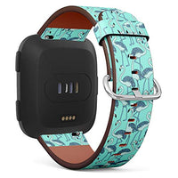 Replacement Leather Strap Printing Wristbands Compatible with Fitbit Versa - Flamingo Pattern on Turquoise Background