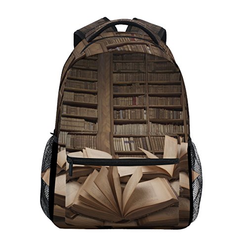 TropicalLife Knowledge Old Library Books Bookshelf Backpacks Bookbag Shoulder Backpack Hiking Travel Daypack Casual Bags