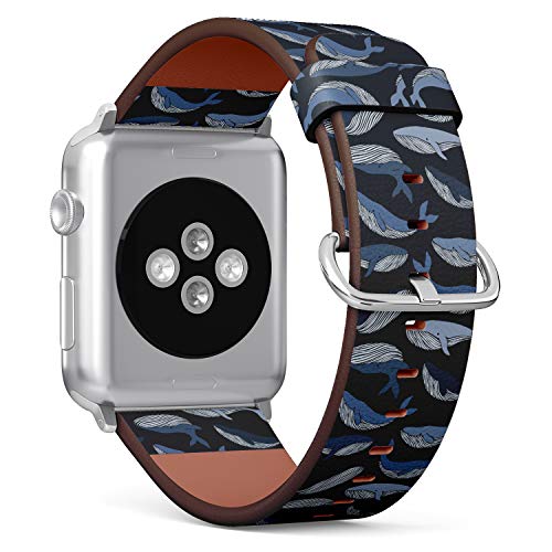 S-Type iWatch Leather Strap Printing Wristbands for Apple Watch 4/3/2/1 Sport Series (38mm) - Cute Pattern with Whales