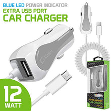 Load image into Gallery viewer, Cellet PMICROMS21 Fast Charging 2.4Amp Output Dual USB Car Charger 4ft Long Micro USB Cable Compatible with LG Risio 3 K20 Harmony Grace K20 V K20 Plus K30, K4 Optimus Zone 3, Rebel, K8 (2018), White
