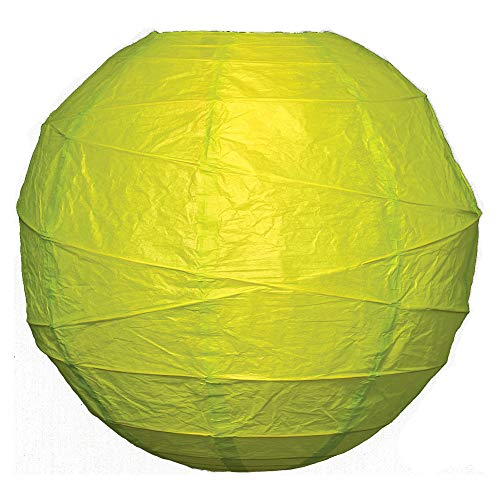 Cultural Intrigue Luna Bazaar Premium Paper Lantern, Lamp Shade (24-Inch, Free-Style Ribbed, Chartreuse Green) - Chinese/Japanese Hanging Decoration - for Parties, Weddings, and Homes