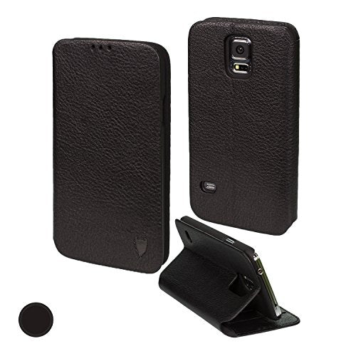 MediaDevil Samsung Galaxy S5 Mini Leather Case (Black) - Artisancover Genuine European Leather Notebook/Wallet Case with Integrated Stand and Card Holders