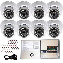 Load image into Gallery viewer, 8 Pcs Evertech Weatherproof Dome Wide Angle Lens Indoor / Outdoor and Night Vision Home Security Surveillance White Camera with 9 Channel 5 Amper PTC Fuse CCTV Metal Power Supply Box
