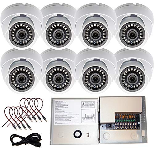 8 Pcs Evertech Weatherproof Dome Wide Angle Lens Indoor / Outdoor and Night Vision Home Security Surveillance White Camera with 9 Channel 5 Amper PTC Fuse CCTV Metal Power Supply Box
