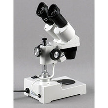 Load image into Gallery viewer, AmScope SE304-PZ-E1 Digital Binocular Stereo Microscope, WF10x and WF20x Eyepieces, 20X/40X/80X Magnification, 2X and 4X Objectives, Tungsten Lighting, Reversible Black/White Stage Plate, Pillar Stand
