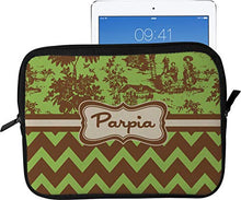 Load image into Gallery viewer, Green &amp; Brown Toile &amp; Chevron Tablet Case/Sleeve - Large (Personalized)
