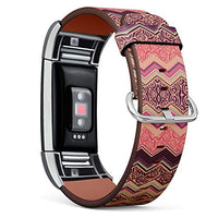 Replacement Leather Strap Printing Wristbands Compatible with Fitbit Charge 2 - Weaving Tribal Pattern