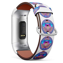 Load image into Gallery viewer, Replacement Leather Strap Printing Wristbands Compatible with Fitbit Charge 3 / Charge 3 SE - Neon Elephant On Mandala Background
