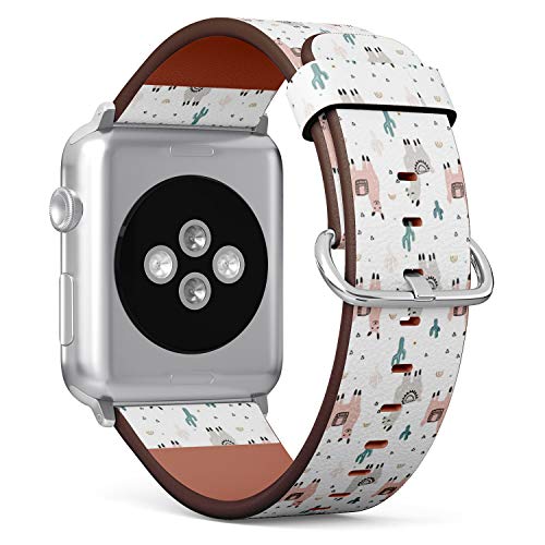 Compatible with Big Apple Watch 42mm, 44mm, 45mm (All Series) Leather Watch Wrist Band Strap Bracelet with Adapters (Lama Cactus Hand)