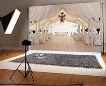 Load image into Gallery viewer, Baocicco Romantic Wedding Banquet Built with White Mantle Interior 12x10ft Background Flower Bouquet Gorgeous Lamps and Lanterns Gentle White Atmosphere Backdrops Marriage Ceremony
