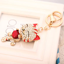 Load image into Gallery viewer, Auto South Korea key button, crystal gem Lucky Cat key pendant, key ring
