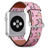 Compatible with Big Apple Watch 42mm, 44mm, 45mm (All Series) Leather Watch Wrist Band Strap Bracelet with Adapters (French Bulldogs)
