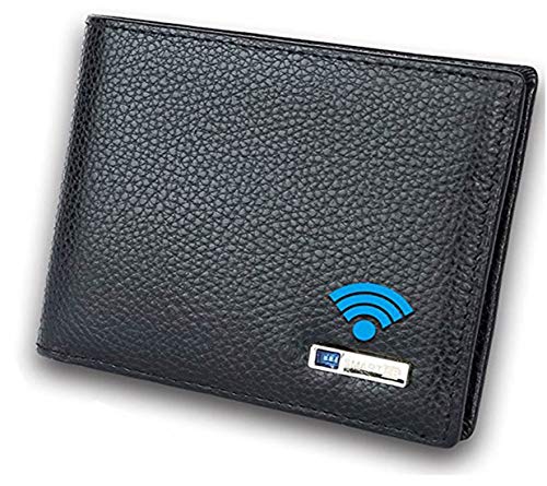 Smart LB Smart Anti-Lost Wallet with Alarm, Bluetooth, Position Record (via Phone GPS), Bifold Cowhide Leather Purse (Black,Horizontal)