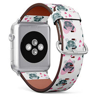 Q-Beans Watchband, Compatible with Small Apple Watch 38mm / 40mm - Replacement Leather Band Bracelet Strap Wristband Accessory // Pretty Pug Puppy Pattern