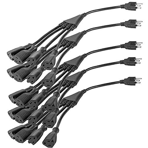 4 Way Power Splitter  1 to 4 Cable Strip with 3 Pronged Outlet and 3