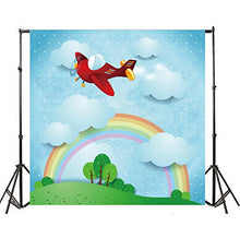 Load image into Gallery viewer, Leowefowa 5X5FT Kids&#39; 1st Birthday Backdrop Toys Airplane Rainbow Blue Sky White Cloud Cartoon Backdrops for Photography Trees Green Grass Hill Dots Vinyl Photo Background Boys Girls Studio Props

