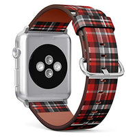 Compatible with Small Apple Watch 38mm, 40mm, 41mm (All Series) Leather Watch Wrist Band Strap Bracelet with Adapters (Tartan Plaid Fabric)